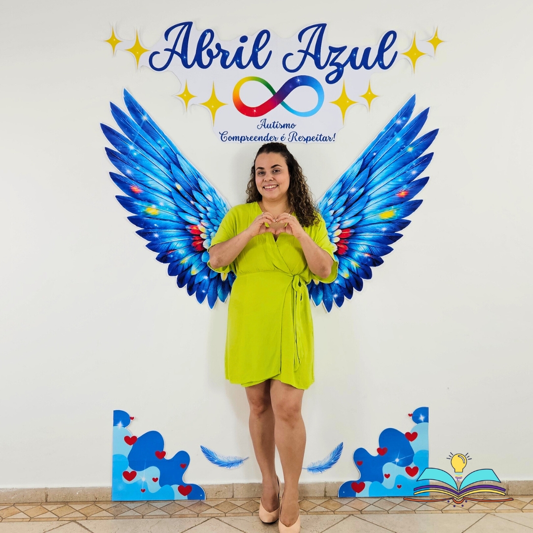 Painel Asas com o tema da campanha do Abril Azul (autismo), que trata do respeito e inclusão para transformar informação em acolhimento na sua comunidade.