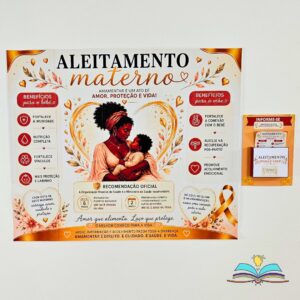 Painel com tema Aleitamento Materno para informar, acolher e valorizar esse gesto de cuidado, vínculo e proteção.