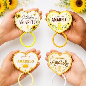4 Modelo de tag Setembro Amarelo (use xuxinha de cabelo).
