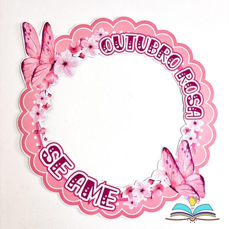 Moldura para fotos com o tema Outubro Rosa, ideal para ações de conscientização, campanhas, eventos e registros fotográficos em ambientes escolares e institucionais.